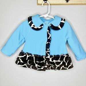 Mud Pie girls blue brown animal print fleece jacket 12-18 months